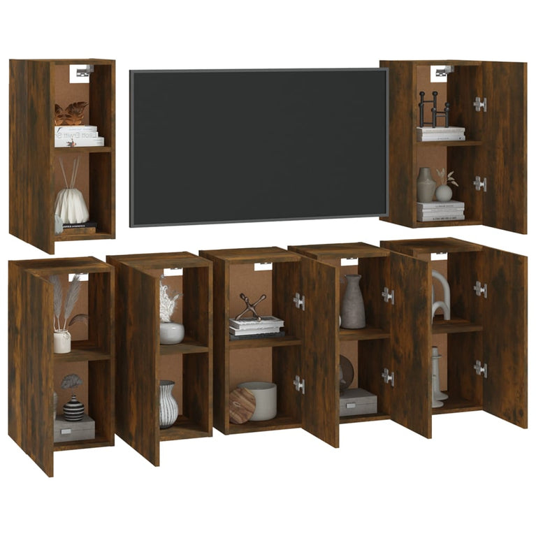 Tv-meubels 7 st 30,5x30x60 cm bewerkt hout gerookt eikenkleurig MeubelReus