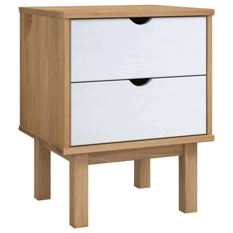 Nachtkastje OTTA 46x39,5x57 cm massief grenenhout bruin en wit MeubelReus