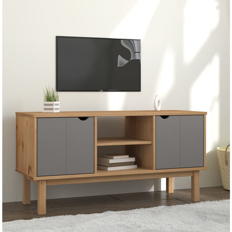 Tv-meubel OTTA 113,5x43x57 cm massief grenenhout bruin en grijs MeubelReus