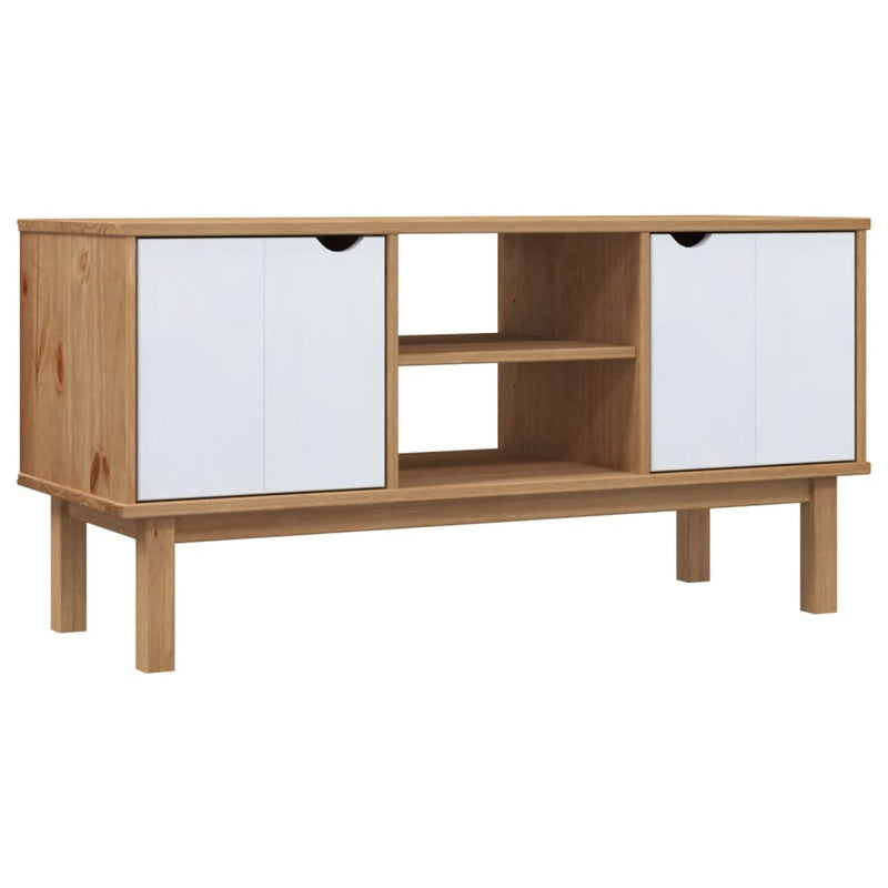 Tv-meubel OTTA 113,5x43x57 cm massief grenenhout bruin en wit MeubelReus