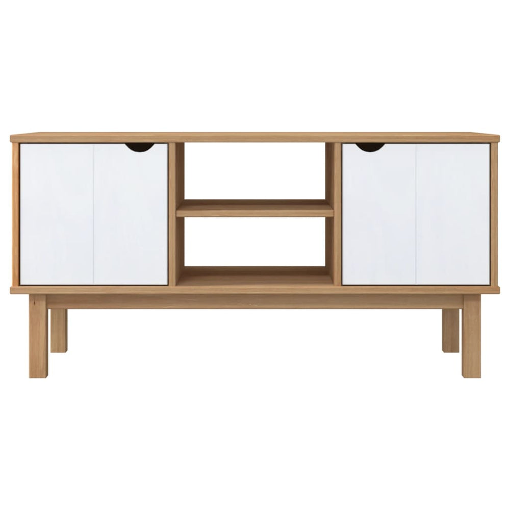 Tv-meubel OTTA 113,5x43x57 cm massief grenenhout bruin en wit MeubelReus