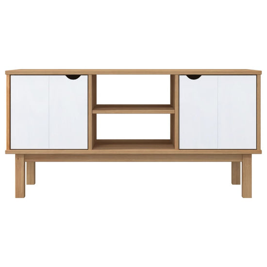 Tv-meubel OTTA 113,5x43x57 cm massief grenenhout bruin en wit MeubelReus