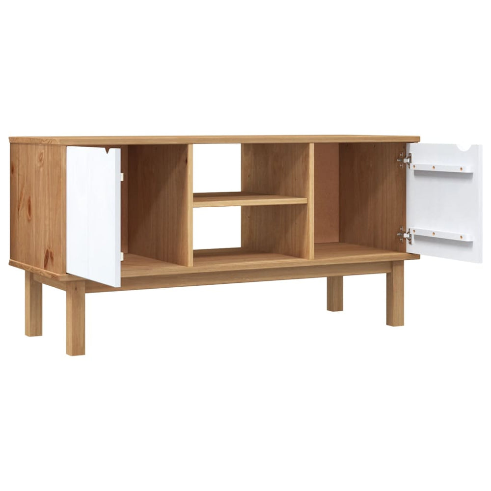 Tv-meubel OTTA 113,5x43x57 cm massief grenenhout bruin en wit MeubelReus