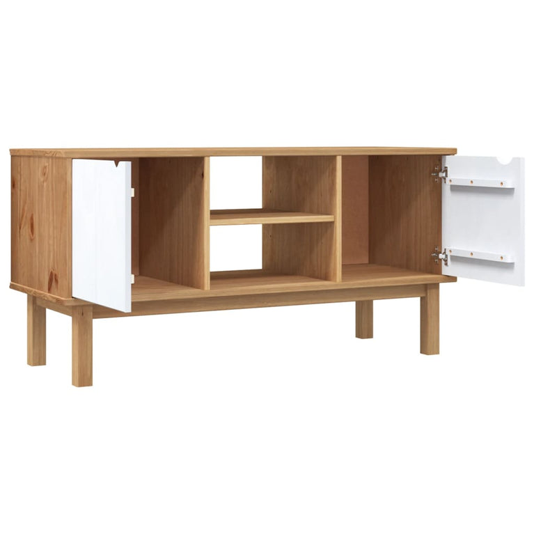 Tv-meubel OTTA 113,5x43x57 cm massief grenenhout bruin en wit MeubelReus