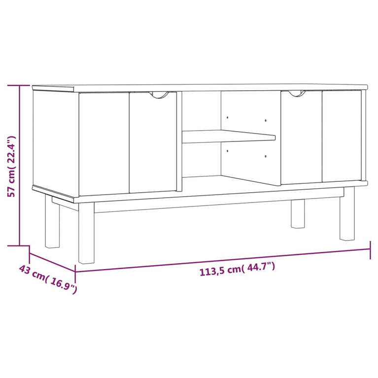 Tv-meubel OTTA 113,5x43x57 cm massief grenenhout bruin en wit MeubelReus