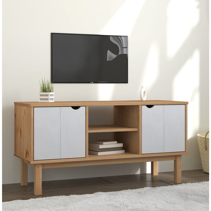Tv-meubel OTTA 113,5x43x57 cm massief grenenhout bruin en wit MeubelReus