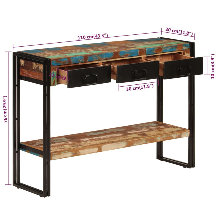 Wandtafel 110x30x76 cm massief gerecycled hout MeubelReus