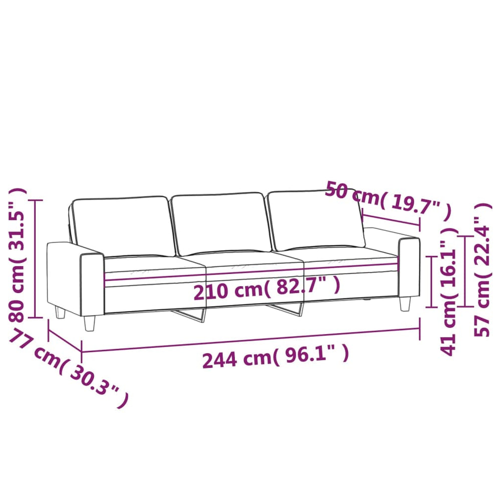 Driezitsbank 210 cm microvezelstof lichtgrijs MeubelReus