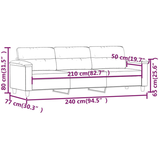 Driezitsbank 210 cm microvezelstof lichtgrijs MeubelReus