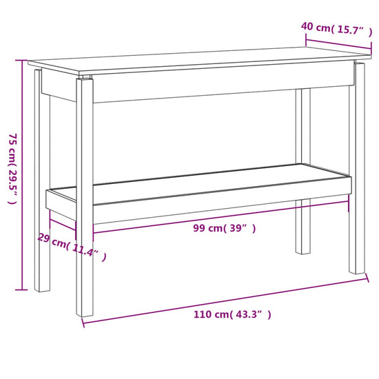 Wandtafel 110x40x75 cm massief grenenhout wit MeubelReus