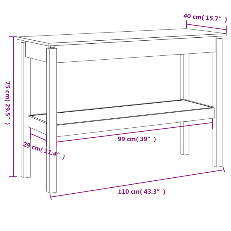 Wandtafel 110x40x75 cm massief grenenhout grijs MeubelReus