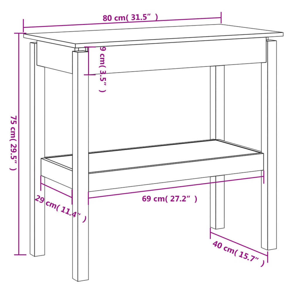 Wandtafel 80x40x75 cm massief grenenhout grijs MeubelReus