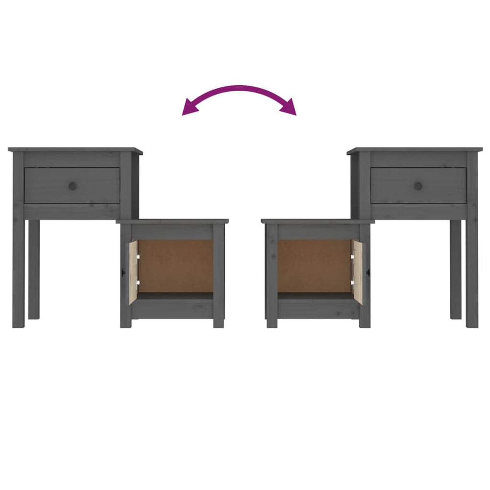 Nachtkastjes 2 st 79,5x38x65,5 cm massief grenenhout grijs MeubelReus