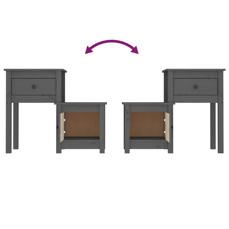 Nachtkastjes 2 st 79,5x38x65,5 cm massief grenenhout grijs MeubelReus