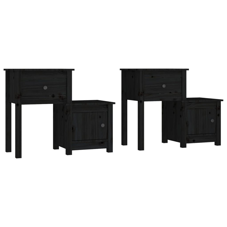 Nachtkastjes 2 st 79,5x38x65,5 cm massief grenenhout zwart MeubelReus