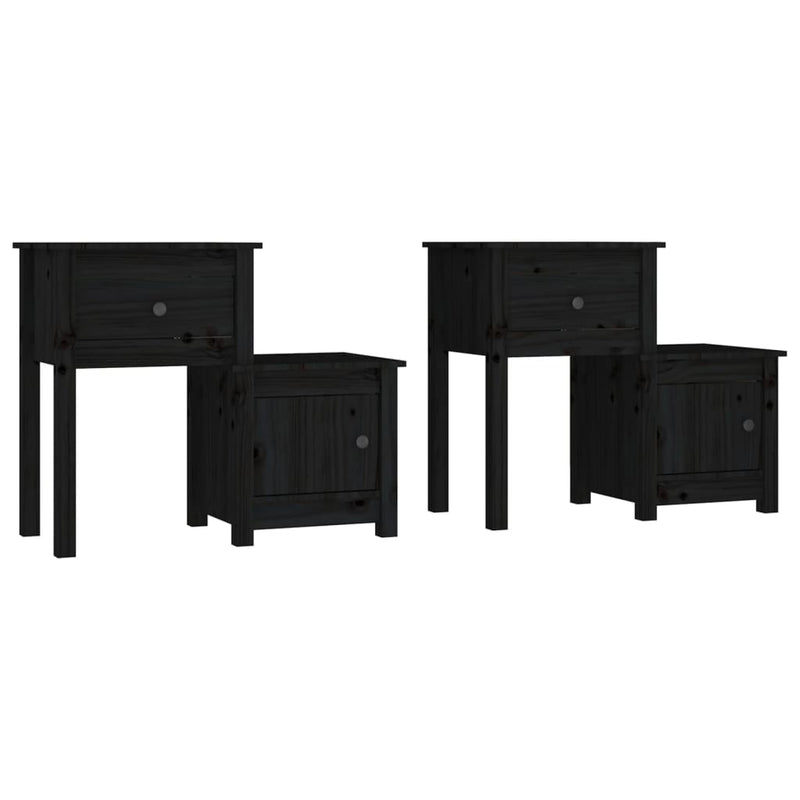 Nachtkastjes 2 st 79,5x38x65,5 cm massief grenenhout zwart MeubelReus
