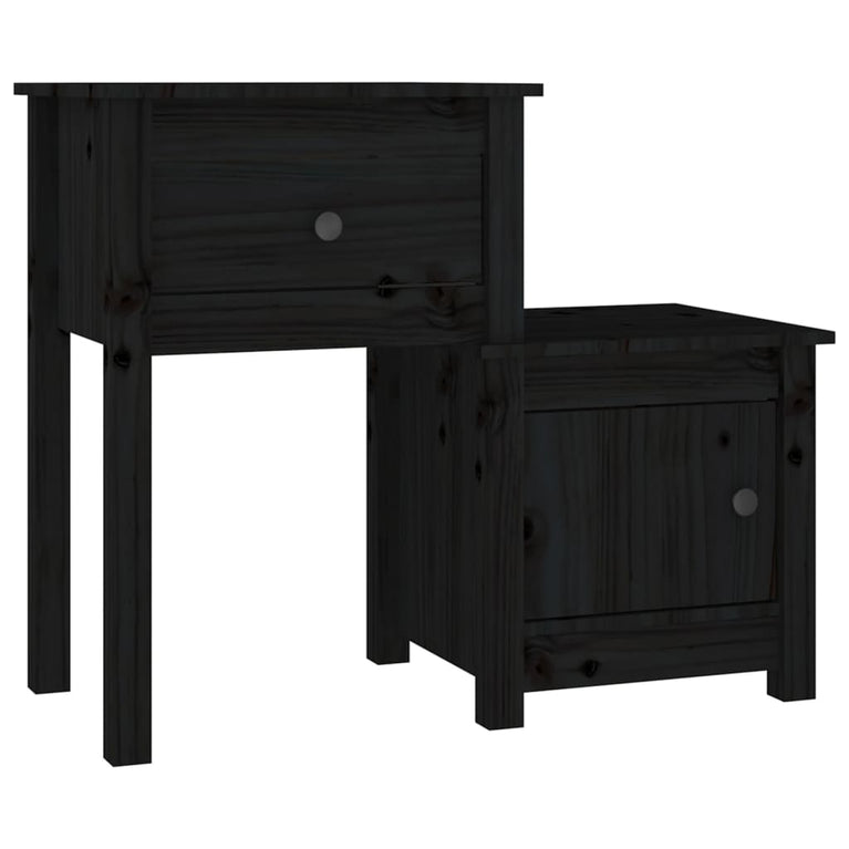 Nachtkastjes 2 st 79,5x38x65,5 cm massief grenenhout zwart MeubelReus