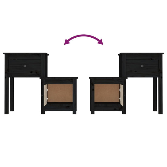 Nachtkastjes 2 st 79,5x38x65,5 cm massief grenenhout zwart MeubelReus