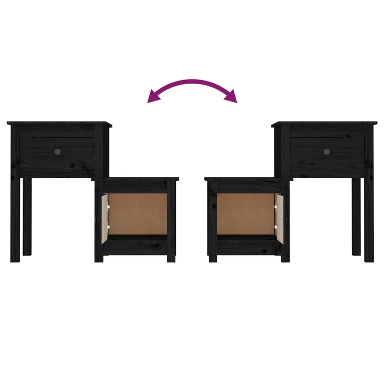 Nachtkastjes 2 st 79,5x38x65,5 cm massief grenenhout zwart MeubelReus