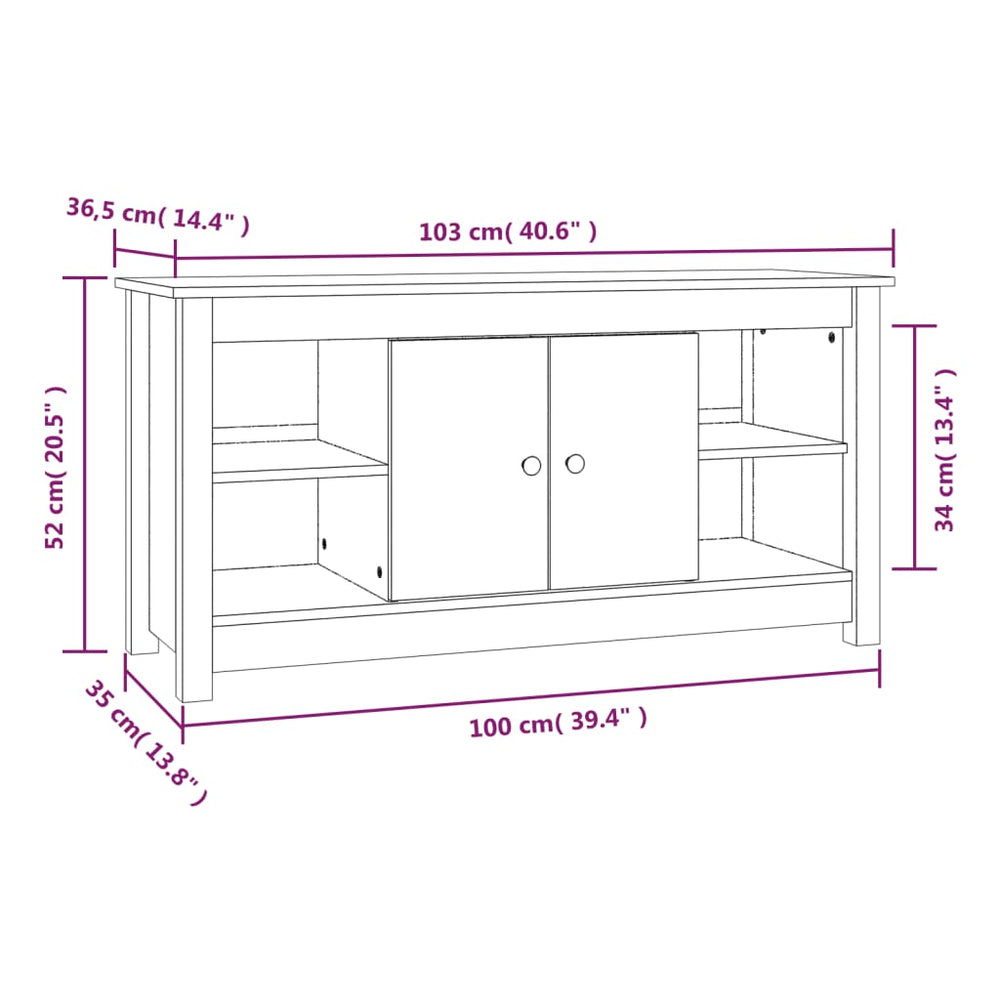 Tv-meubel 103x36,5x52 cm massief grenenhout grijs MeubelReus