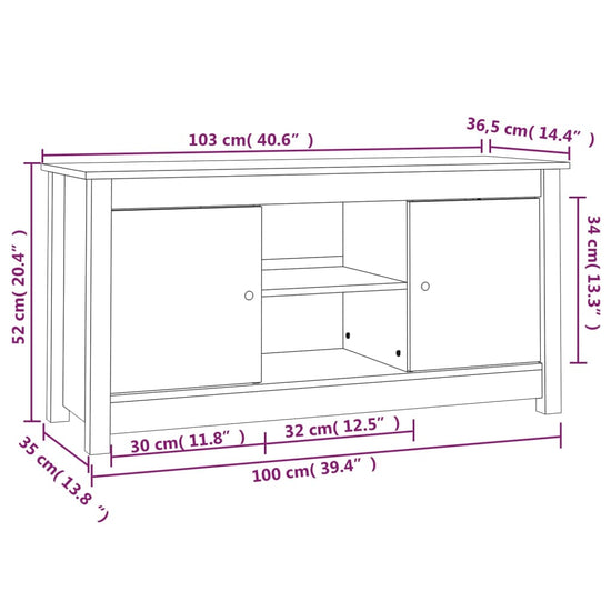 Tv-meubel 103x36,5x52 cm massief grenenhout wit MeubelReus