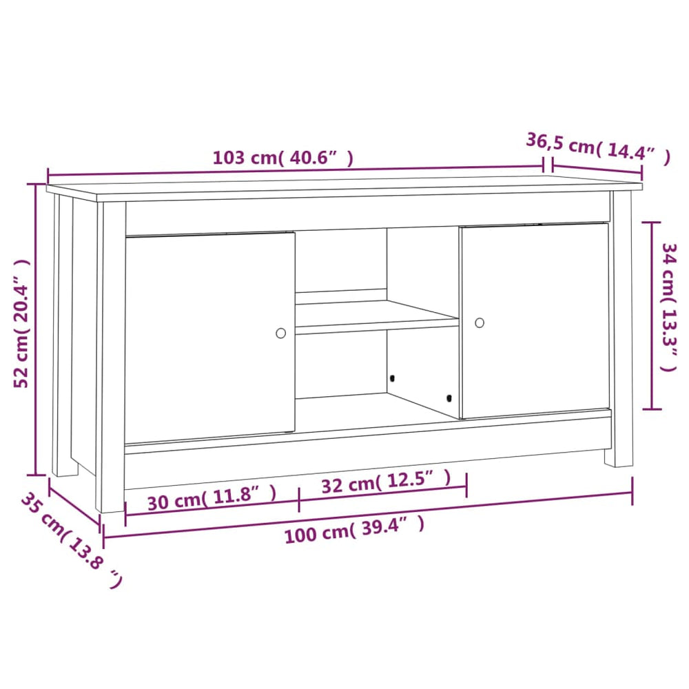 Tv-meubel 103x36,5x52 cm massief grenenhout grijs MeubelReus