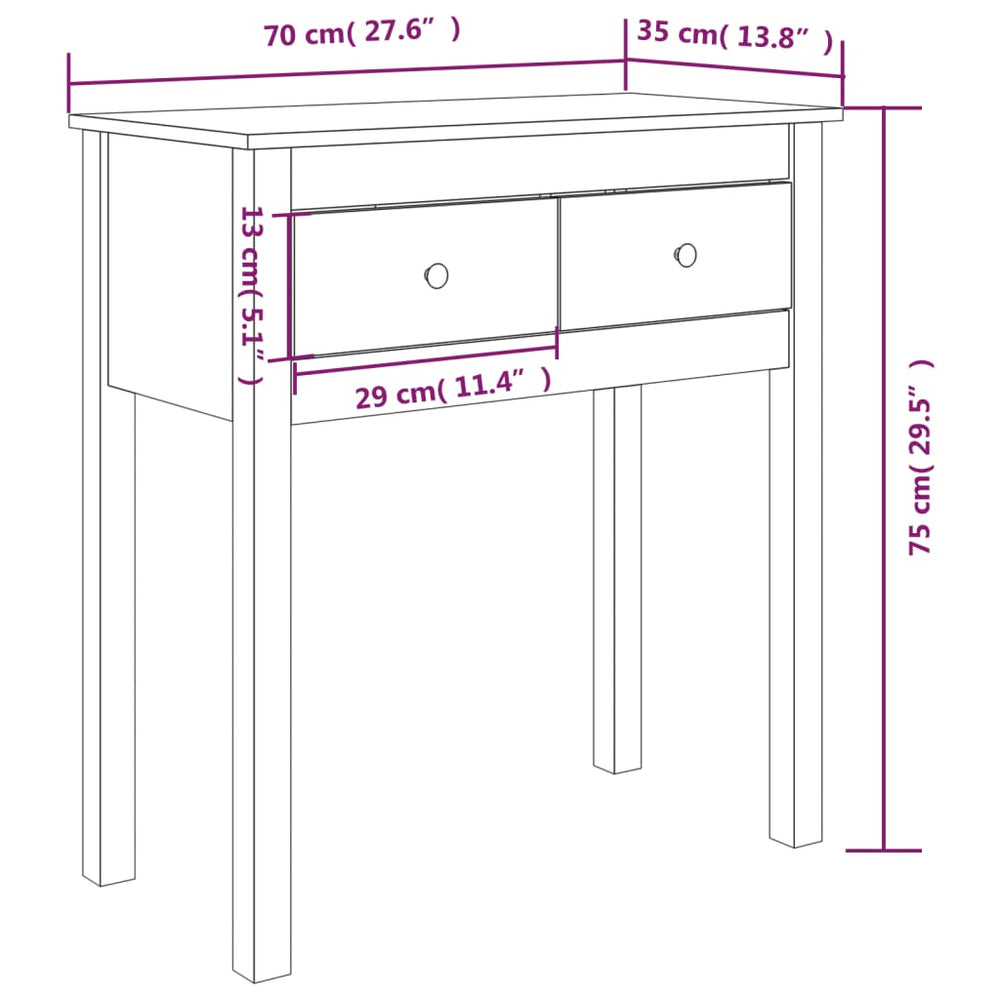 Wandtafel 70x35x75 cm massief grenenhout zwart MeubelReus