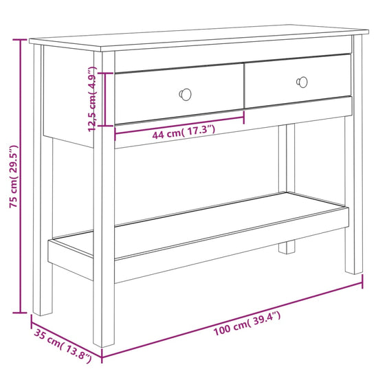 Wandtafel 100x35x75 cm massief grenenhout honingbruin MeubelReus