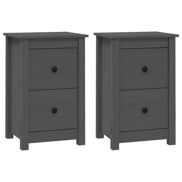 Nachtkastjes 2 st 40x35x61,5 cm massief grenenhout grijs MeubelReus