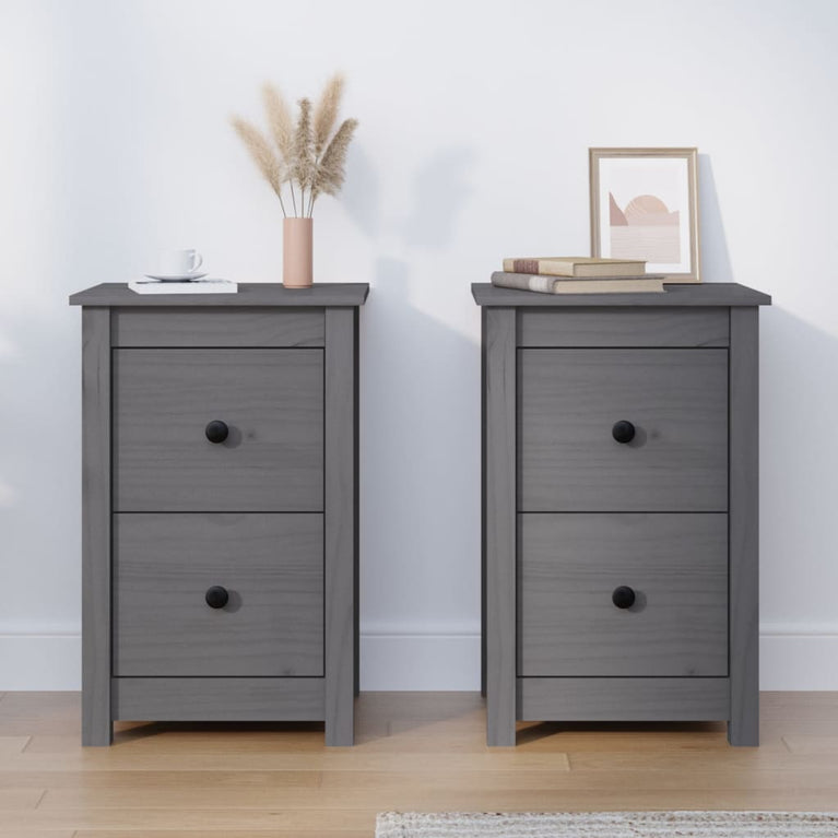 Nachtkastjes 2 st 40x35x61,5 cm massief grenenhout grijs MeubelReus