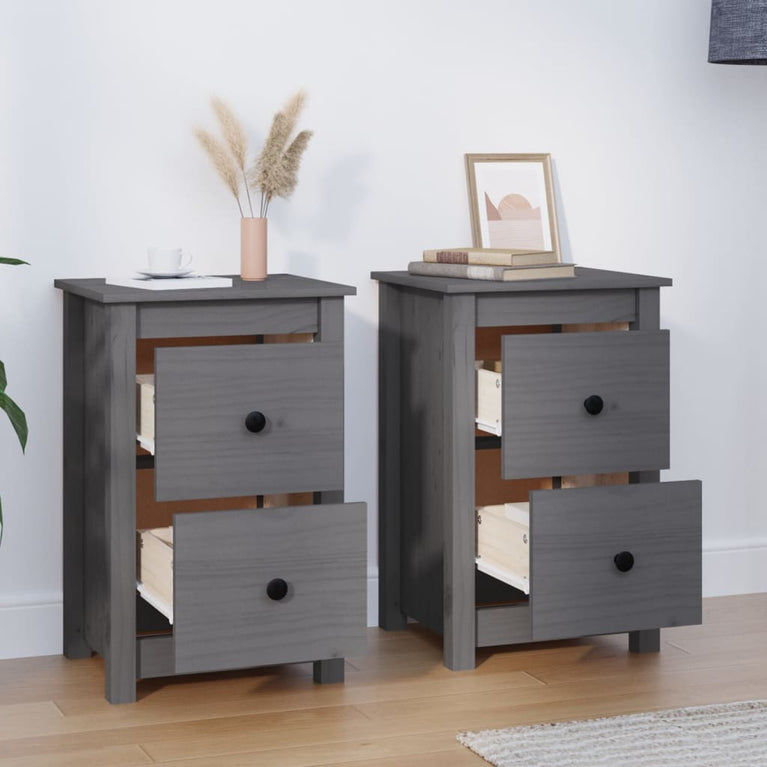 Nachtkastjes 2 st 40x35x61,5 cm massief grenenhout grijs MeubelReus