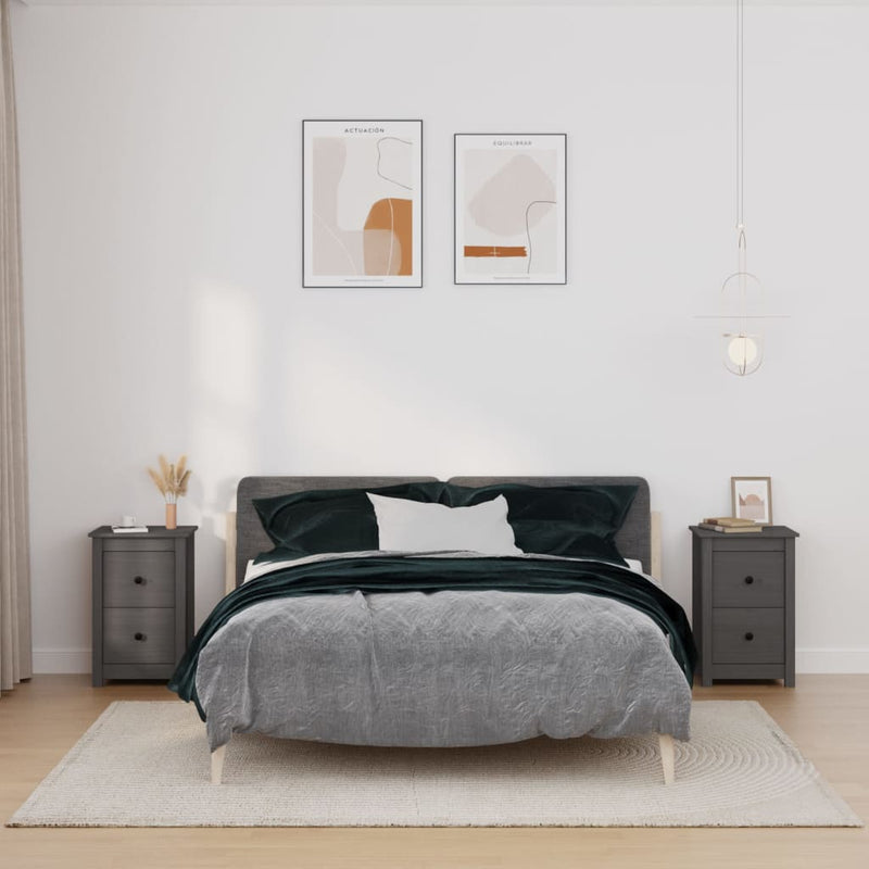 Nachtkastjes 2 st 40x35x61,5 cm massief grenenhout grijs MeubelReus