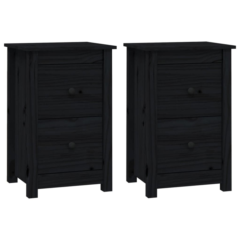 Nachtkastjes 2 st 40x35x61,5 cm massief grenenhout zwart MeubelReus
