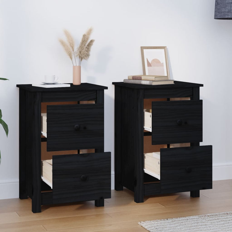 Nachtkastjes 2 st 40x35x61,5 cm massief grenenhout zwart MeubelReus
