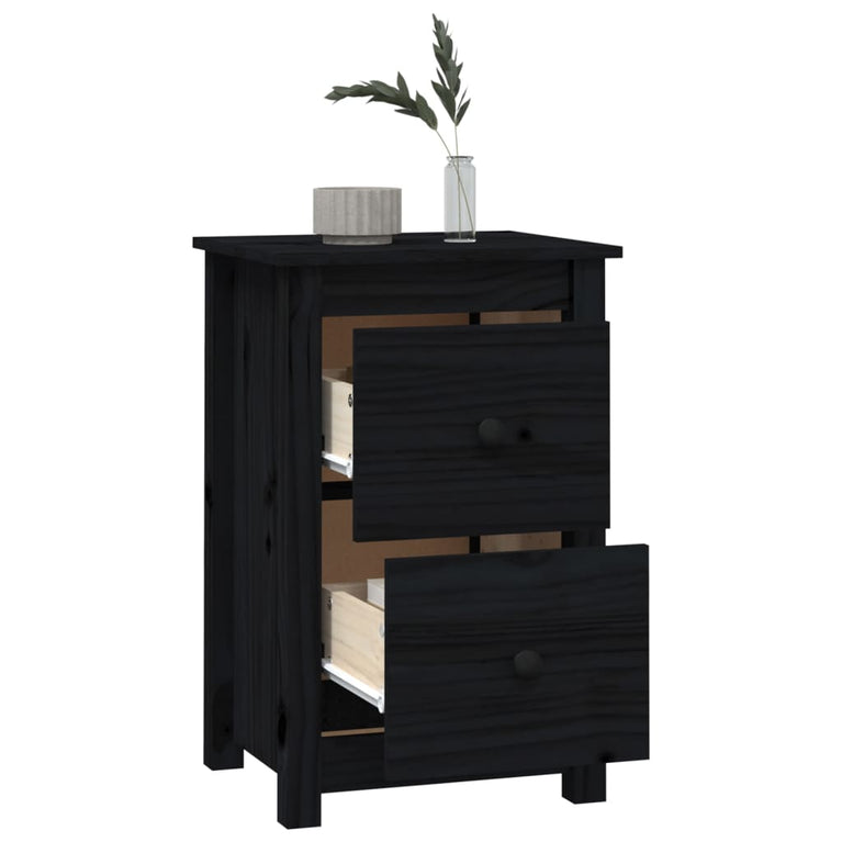 Nachtkastjes 2 st 40x35x61,5 cm massief grenenhout zwart MeubelReus