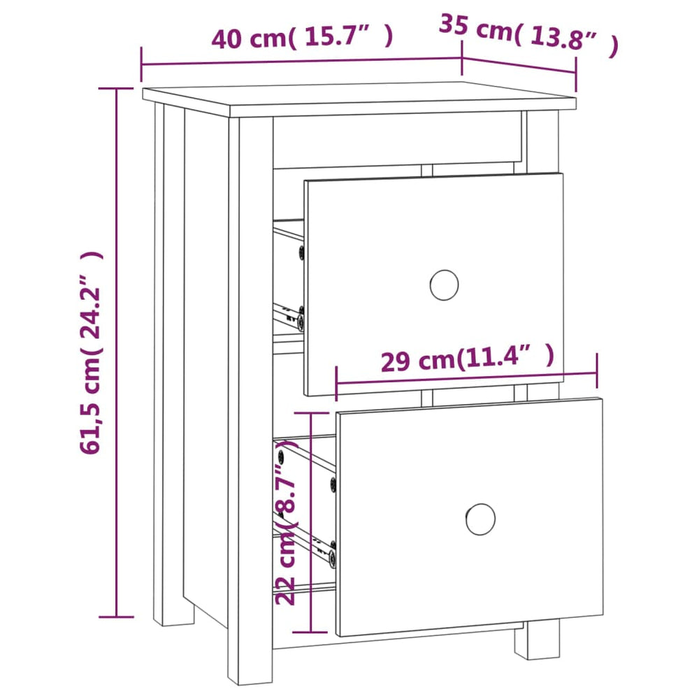 Nachtkastjes 2 st 40x35x61,5 cm massief grenenhout zwart MeubelReus