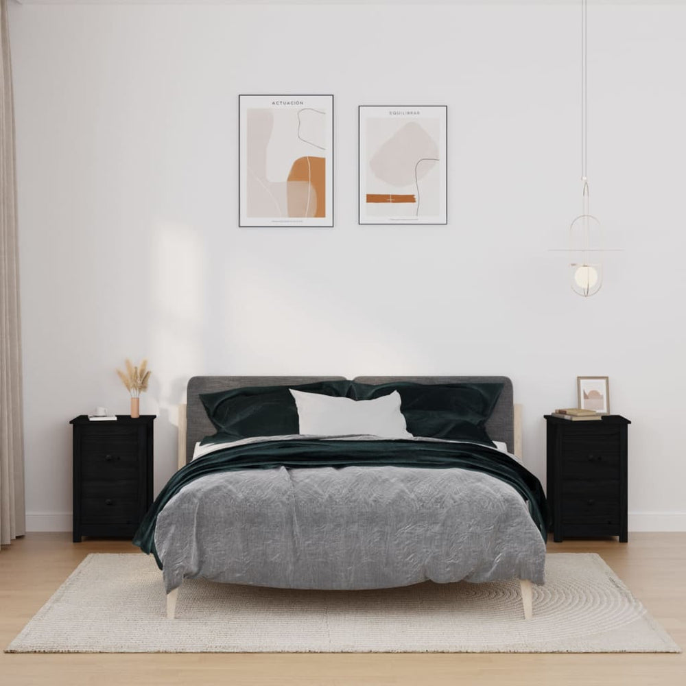 Nachtkastjes 2 st 40x35x61,5 cm massief grenenhout zwart MeubelReus