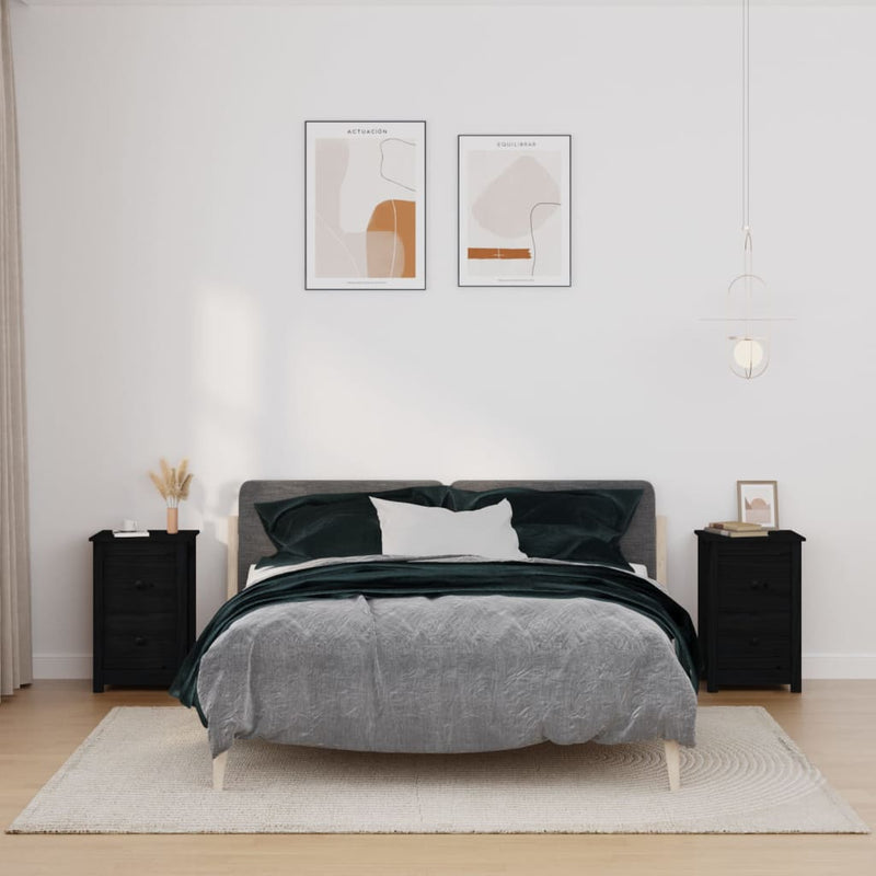 Nachtkastjes 2 st 40x35x61,5 cm massief grenenhout zwart MeubelReus