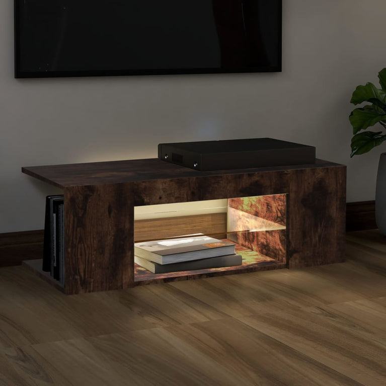 Tv-meubel met LED-verlichting 90x39x30 cm gerookt eikenkleurig MeubelReus