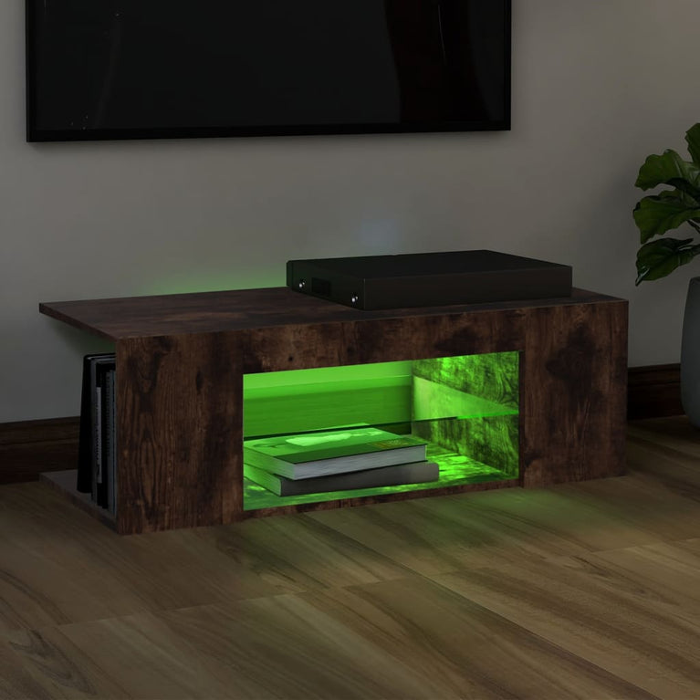 Tv-meubel met LED-verlichting 90x39x30 cm gerookt eikenkleurig MeubelReus
