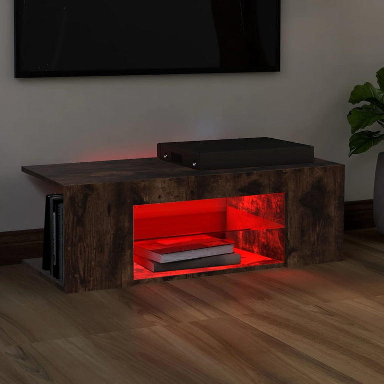 Tv-meubel met LED-verlichting 90x39x30 cm gerookt eikenkleurig MeubelReus