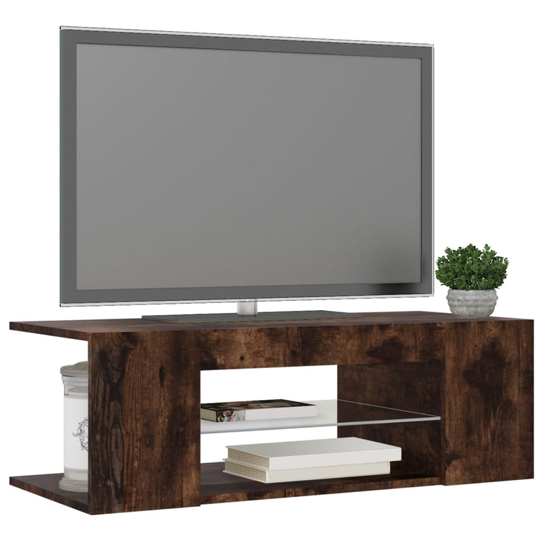 Tv-meubel met LED-verlichting 90x39x30 cm gerookt eikenkleurig MeubelReus