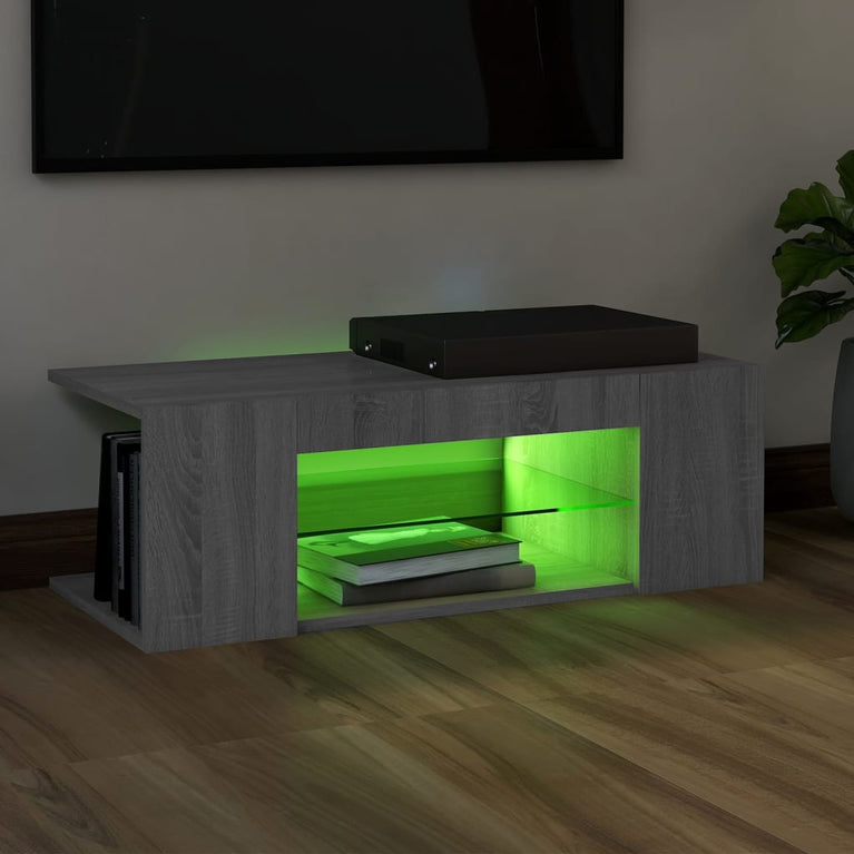 Tv-meubel met LED-verlichting 90x39x30 cm grijs sonoma eiken MeubelReus