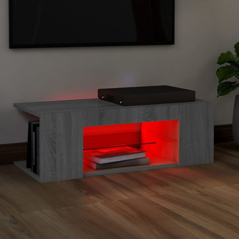 Tv-meubel met LED-verlichting 90x39x30 cm grijs sonoma eiken MeubelReus