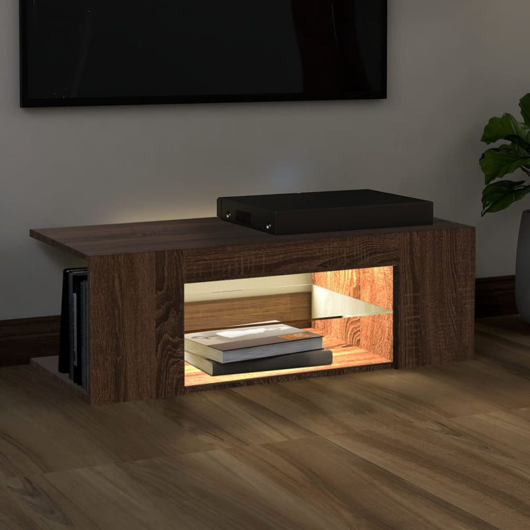 Tv-meubel met LED-verlichting 90x39x30 cm bruineikenkleurig MeubelReus