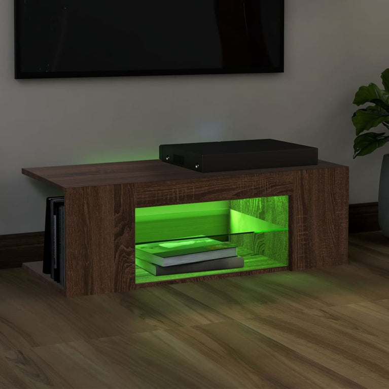 Tv-meubel met LED-verlichting 90x39x30 cm bruineikenkleurig MeubelReus