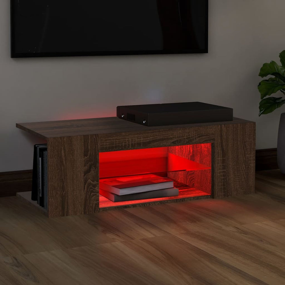 Tv-meubel met LED-verlichting 90x39x30 cm bruineikenkleurig MeubelReus
