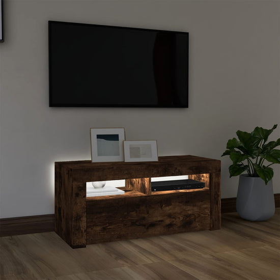 Tv-meubel met LED-verlichting 90x35x40 cm gerookt eikenkleurig MeubelReus