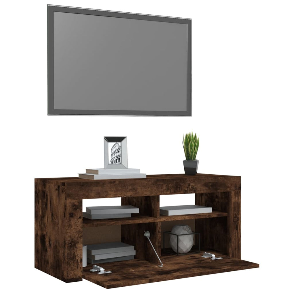 Tv-meubel met LED-verlichting 90x35x40 cm gerookt eikenkleurig MeubelReus
