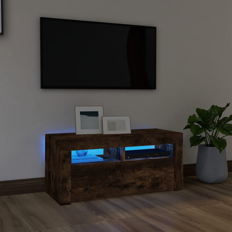 Tv-meubel met LED-verlichting 90x35x40 cm gerookt eikenkleurig MeubelReus
